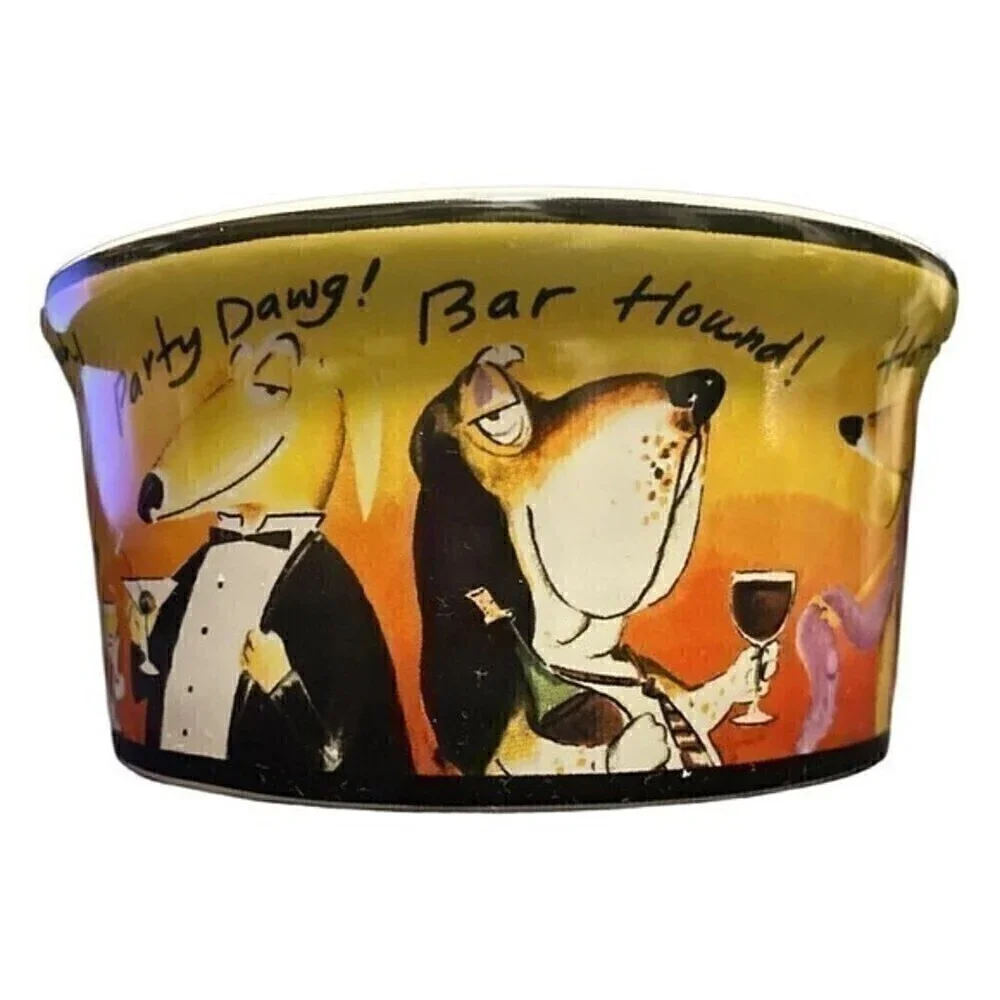 Tracy Flickinger Dog Food Bowl PARTY ANIMALS! CHEERS! Certif Int'l PARTY POOCH!